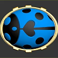 Blue Ladybug Shaped Clothing Accessory With Black Spots And Golden Border