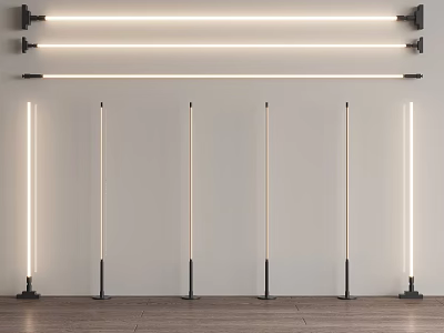 Contemporary LED Linear Light Installations Mounted On Wall And Floor In Parallel Rows 3d model