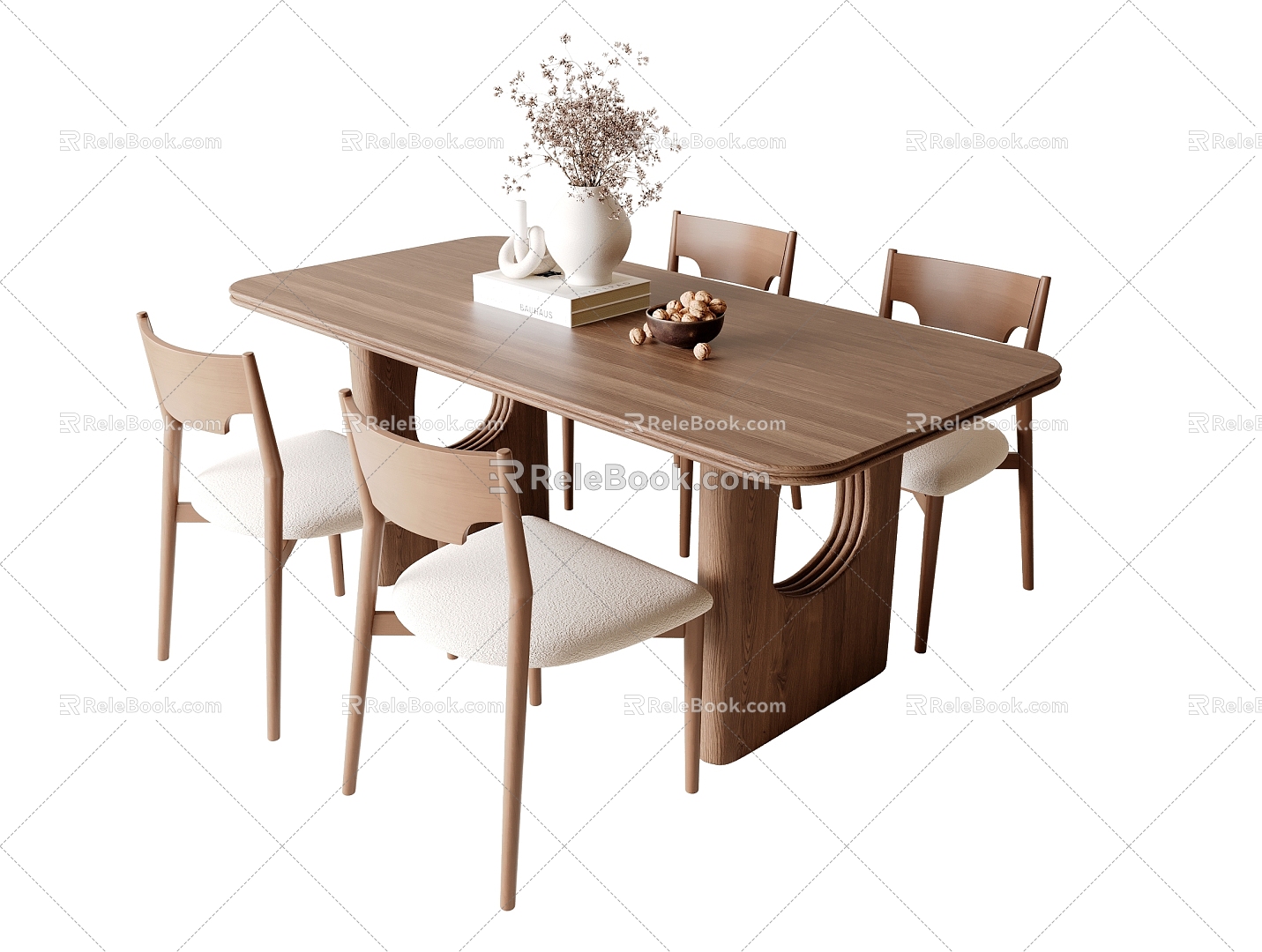 Middle style dining table and chair combination 3d model