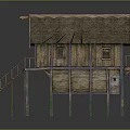 Traditional Wooden Stilt House Featuring Thatch Roof And Wooden Balcony