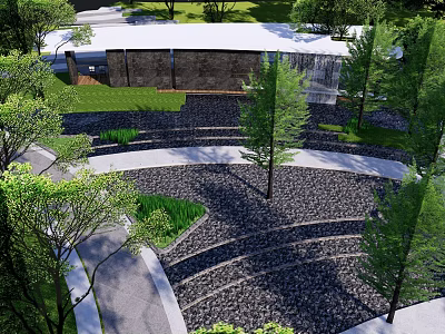 Residential Landscape Design With Curved Paths Lush Trees And Layered Greenery 3d model