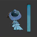 Cute Wizard Character With Blue Hat Broomstick And Wooden Board Near Blue Door
