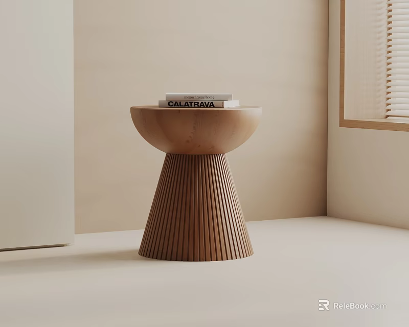 Wooden Side Table With Fluted Base And Round Top For Minimalist Indoor Decor 3d model 
