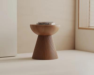 Wooden Side Table With Fluted Base And Round Top For Minimalist Indoor Decor 3d model