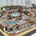 European Style Commercial Street Featuring Pedestrian Plaza Shops Pedestrians And Decorative Elements