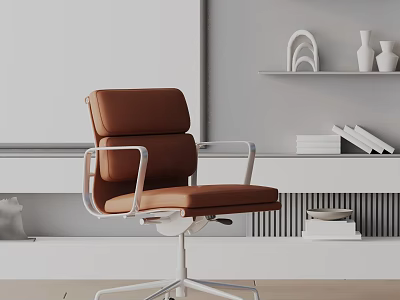Brown Leather Office Chair With White Metal Frame Modern Minimalist Workspace Design 3d model