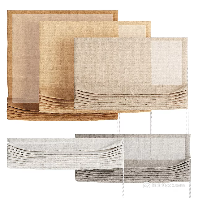 Home Decor Fabric Window Blinds in Neutral Tones Featuring Linen Texture and Folded Design 3d model 
