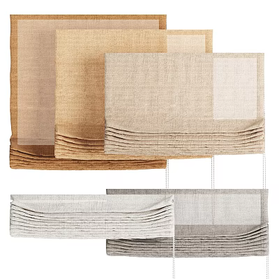 Home Decor Fabric Window Blinds in Neutral Tones Featuring Linen Texture and Folded Design 3d model