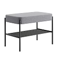 Two Gray Upholstered Sofa Benches With Metal Frame And Grid Shelf 3d model