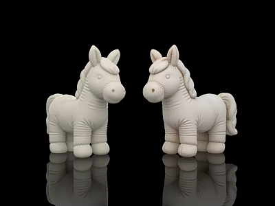Set of Two White Inflatable Pony Toys With Black Background And Reflection 3d model