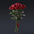 Fresh Red Roses Flower Bouquet With Green Leaves Tied In Red Ribbon