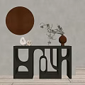 Modern Console Table With Geometric Cutout Design And Vase With Dried Branches 3d model