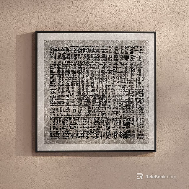 Black and White Abstract Painting With Geometric Patterns Framed On Beige Wall 3d model 
