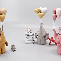 Colorful Elephant and Rabbit Plush Dolls with Heart Shaped Balloons and Stacked Books