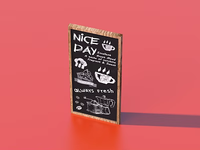 Mini Blackboard With Nice Day Coffee Cup Cake And Drink Fresh Design On Red Background 3d model