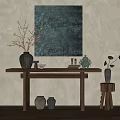 Elegant Modern Wooden Console Table With Green Decorative Painting And Ceramic Vase Ornaments