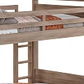 Modern Wooden Bunk Bed With Ladder Gray Bedding And Orange Blankets