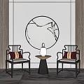 New Chinese Style Casual Table and Chair Combination Single Chair Side Combination 3d model