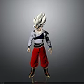 Anime Style 3D Character Model With White Hair Red Pants And Gold Accent Shoes Standing In Neutral Pose