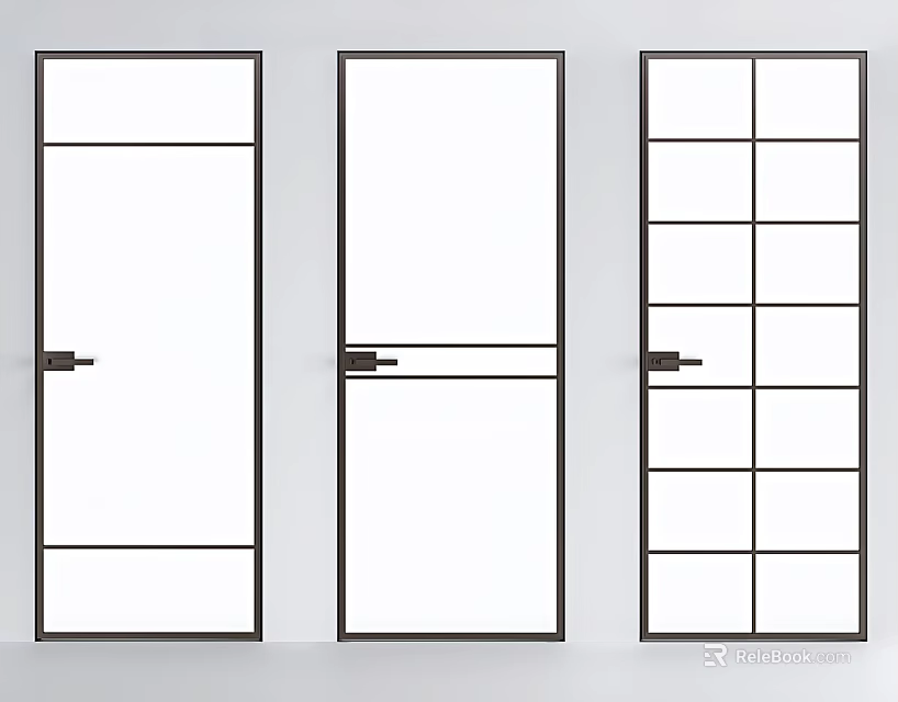 Modern Interior Hinged Doors With Glass Panels And Grid Design Styles 3d model