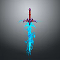Fantasy Sword With Purple Hilt And Blue Flame Effects On Dark Background