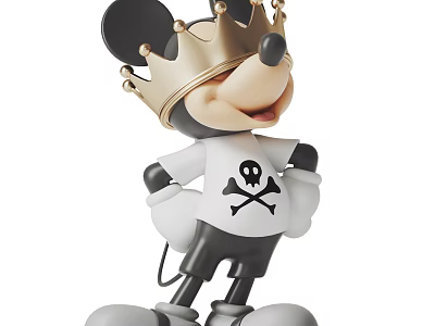 Cartoon Character With Golden Crown Wearing White T-shirt Featuring Skull And Crossbones 3d model