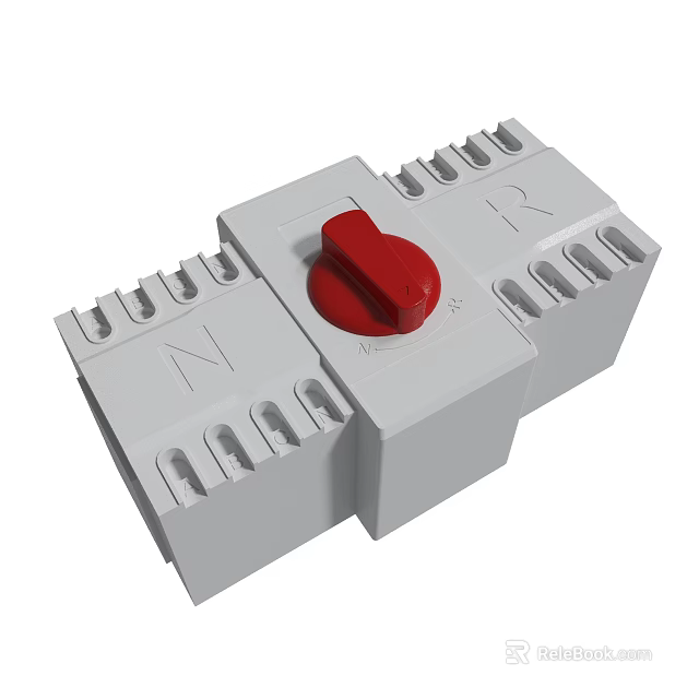 White Electrical Circuit Breaker With Red Reset Button N R Markings And Terminal Connections 3d model 