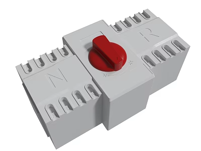White Electrical Circuit Breaker With Red Reset Button N R Markings And Terminal Connections 3d model