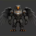 Robotic Eagle Creature With Metallic Armor Wings And Glowing Orange Eyes