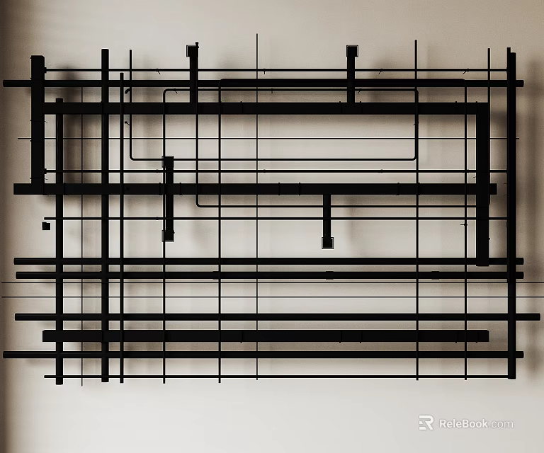 Black Industrial Pipe System Arranged In Grid Pattern On Light Background 3d model