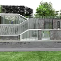 Modern Detached Villa Exterior Design With Glass Facade Brick Wall And Trees