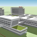 Modern Medical Building Complex With Multi Story Structures And Green Roof Design