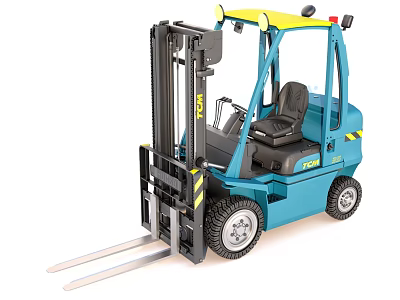 Blue Heavy Duty Industrial Forklift With Front Forks Cabin And Wheels 3d model