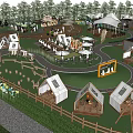 Spacious Camping Site With White Tents Lush Green Grass Winding Paths And Outdoor Seating