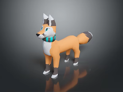 3D Cartoon Fox Character With Orange Fur White Tipped Ears Blue Eyes And Turquoise Scarf 3d model
