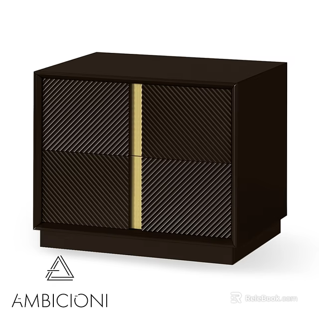 Modern Dark Colored Chest of Drawers With Diagonal Striped Texture And Golden Accent 3d model 