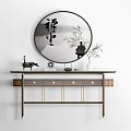 Minimalist Console Table With Bonsai Pine Tree And Black Frame Design 3d model