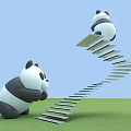 Two Pandas By Spiral Stairs One Climbing Up And One Sitting Below On Green Grass