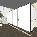Modern Public Restroom Interior With White Partition Doors And Washbasin