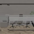 Modern Office Meeting Room With Glass Partitions Office Desk Chairs And Plant