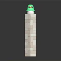 Small Green Creature Standing On Top Of Tall White Block Tower With Dark Background