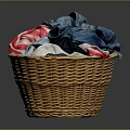 Wicker Storage Basket Filled With Colorful Clothes For Home Laundry Use