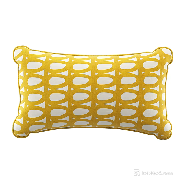 Stylish Yellow And White Throw Pillow With Circular Geometric Pattern Design 3d model