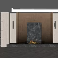 Elegant Modern TV Background Wall Design With Marble Fireplace And Decorative Sconces 3d model