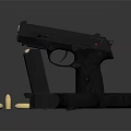 Black Handgun Displayed Alongside Another Handgun With Scattered Bullets On Dark Surface 3d model