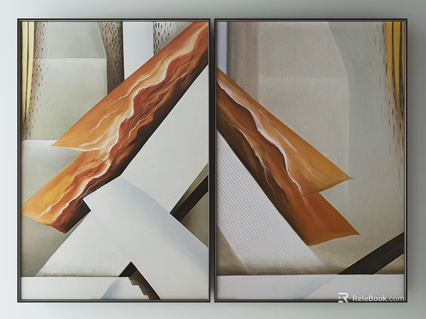 Modern Abstract Paintings With Geometric Shapes Orange White Gray And Black Stripes 3d model 
