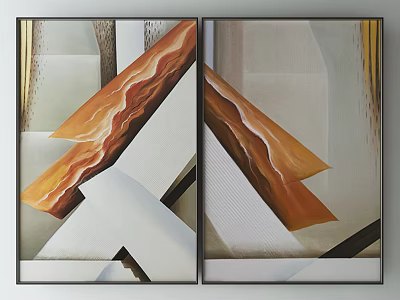 Modern Abstract Paintings With Geometric Shapes Orange White Gray And Black Stripes 3d model