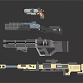 Various Pixelated Weapons 3D Modeled With Different Types And Detailed Structure
