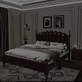 Elegant Double Bed with Leather Tufted Headboard Wooden Frame White Bedding Nightstands and Paintings
