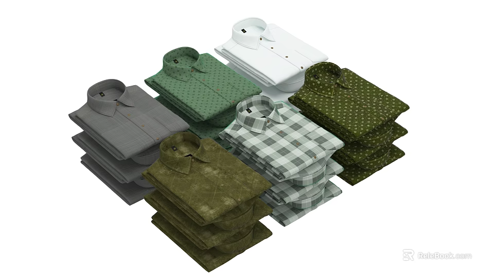 Stylish Casual Shirts In Various Colors And Patterns Stacked For Daily Wear 3d model 
